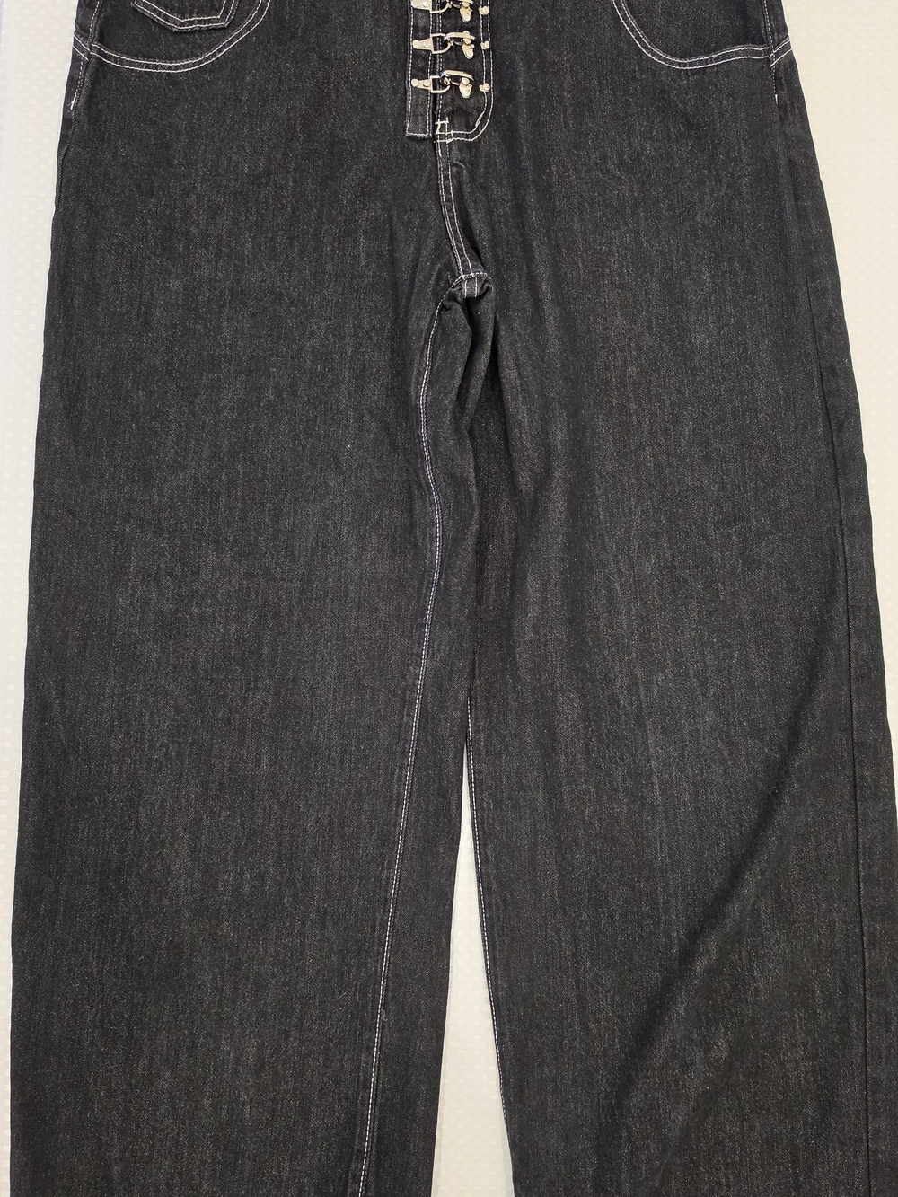 Acentrix Studios Ribbed Denim Fireman Clasp Baggy Jeans Black  Indigo JNCO style